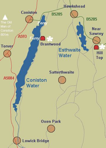 Coniston Water in the Lake District. Photogrpahs, maps, descriptions, directions. Cumbria and ...