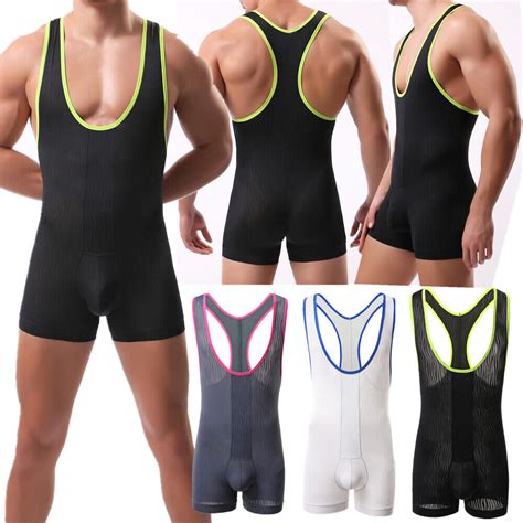 Men Singlet Wrestling Leotard Fitness TOP Sport Gym One Piece Jumpsuit ...