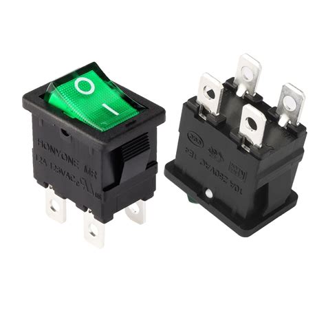 10Pcs AC 12A/125V 10A/250V DPST 4P Green LED Light Boat Rocker Switch UL Listed - Walmart.com ...