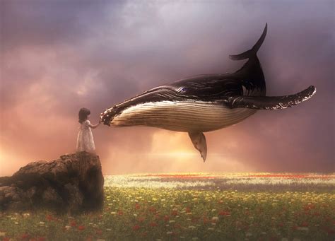 Download Flower Little Girl Fantasy Whale HD Wallpaper