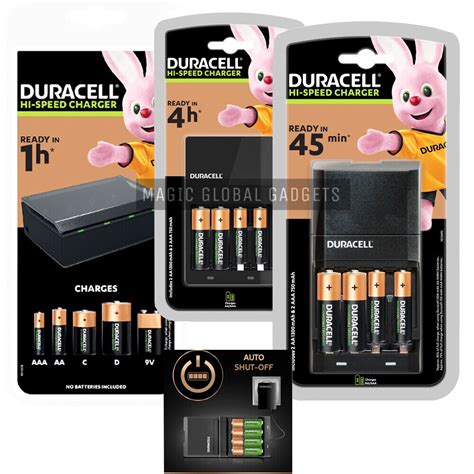 DURACELL BATTERY CHARGER + Rechargeable Batteries AA AAA C D 9V Pre ...