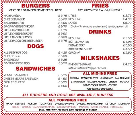 Five Guys Menu, Menu for Five Guys, Covent Garden, London - Zomato UK