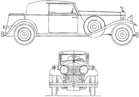 1930 Rolls-Royce Phantom II Coupe blueprints free - Outlines