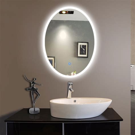 20 x 28 In Vertical Oval LED Bathroom Silvered Mirror with Touch Button (DK-OD-CL054-H ...