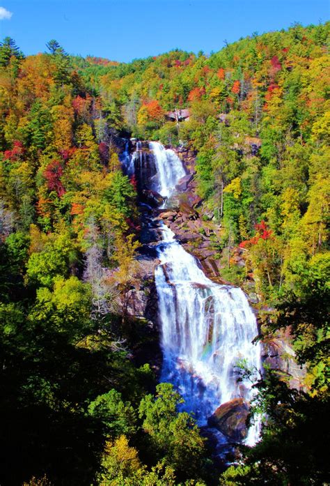 Upper Whitewater Falls with fall color in North Carolina mountains - #waterfall in Nantahala ...