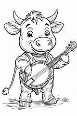 Cow Playing Banjo Coloring Page For Kids Stock Illustration  sketch template