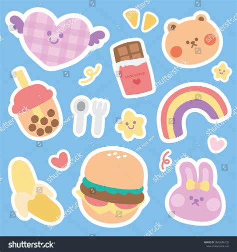 Cute Sticker Hand Drawn Cartoonanimal Food Stock Vector (Royalty Free) 1862686132 | Shutterstock