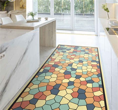 Alfombra vinilo cocina mosaico hidráulico colorido - TenVinilo