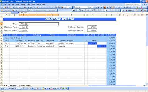 10 Elegant Excel Checkbook Balance Template | Project Spreadsheet for ...