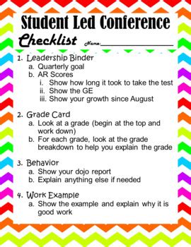 Student Led Conference Checklist by The Teaching Game | TPT