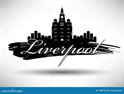 Liverpool Skyline, Monochrome Silhouette. Cartoon Vector | CartoonDealer.com #135123113