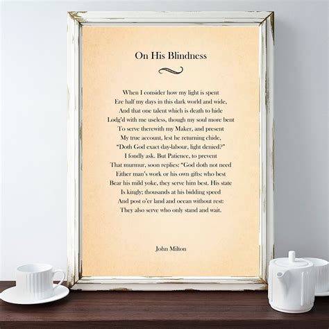 On His Blindness Poem by John Milton Poster Poetry Wall Art - Etsy