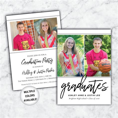 Twin Graduation Invitation Graduation Party Invite for Twins Two Photos ...