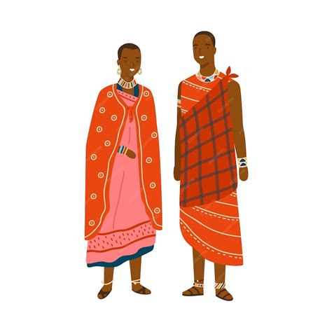 Premium Vector | Couple in traditional maasai costume and accessories vector flat illustration ...