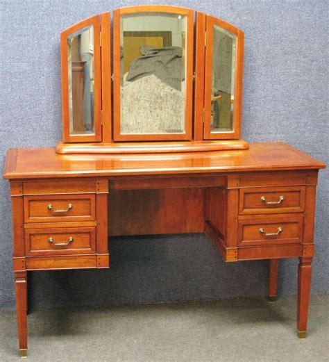 Cherry Wood 4 Drawer Dressing table Or Desk With Freestanding Triple Mirror | eBay | 4 drawer ...