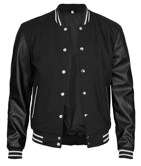 Black Varsity Jacket with Leather Sleeves