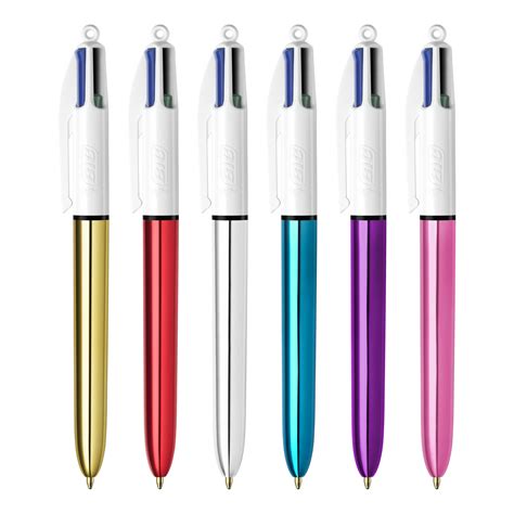 BIC 4 Colours Shine Ballpoint Pens 1.0mm Tip Assorted Metallic Barrels ...