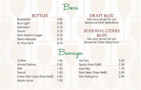 Bar Menu - Bruno's Italian Cuisine