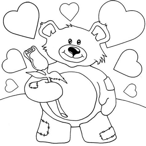 Valentine Teddy Bear Holding Rose Coloring Page : Color Luna