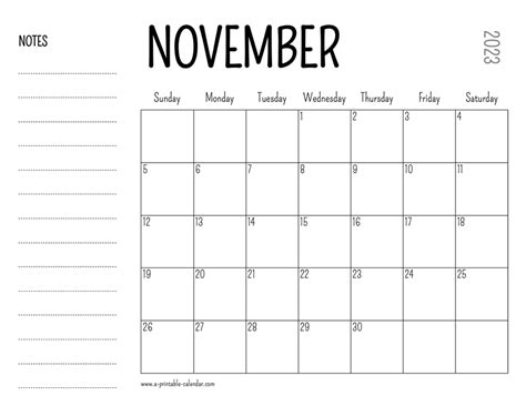 November 2023 Printable Calendar - A Printable Calendar