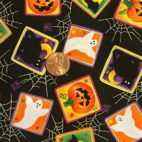 Halloween Fabric/ Tossed Halloween Squares / Joann's Fabric / Cotton Fabric / Halloween Fabric ...