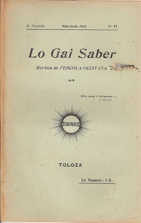 LO GAI SABER Revista de l'Escola Occitana 4a Annada N° 17 Mai-Junh1922 by Collectif, dont le ...