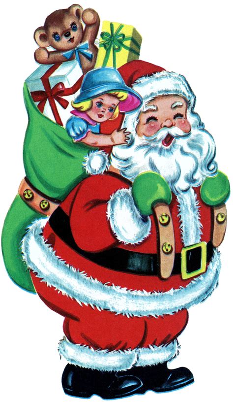 Free Christmas Picture - Retro Santa with Toys - The Graphics Fairy