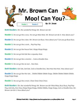 Mr. Brown Can Moo! Readers Theater by Joy in Literacy | TpT