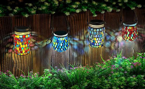 TOTHDATE 1PCS Mosaic Solar Lights Outdoor Garden, On/Off Glass Hanging Lanterns Garden Light ...