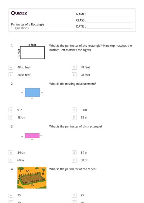 50+ Perimeter of a Rectangle worksheets for 4th Class on Quizizz | Free & Printable