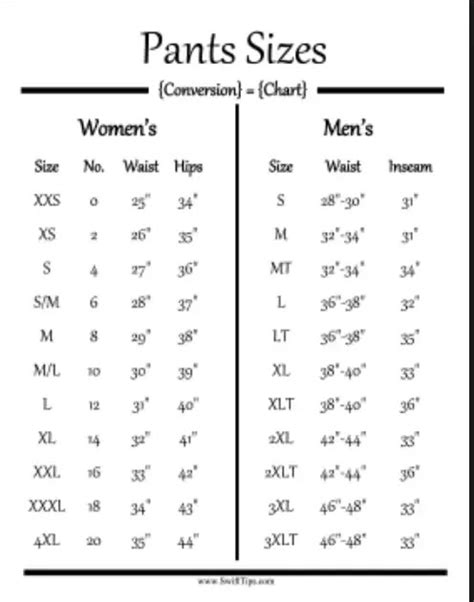 Mens Pants Inseam Size Chart - Greenbushfarm.com