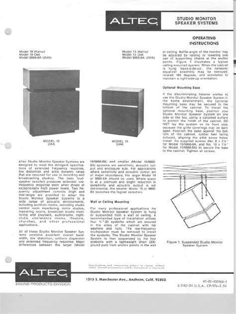 Altec Model 19 and 15 Manual | PDF