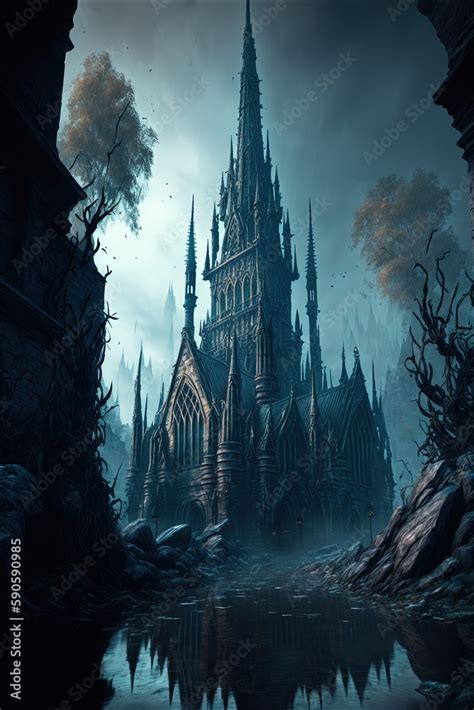 A dark fantasy gothic castle, The kingdom of Orgund in a chaotic, dark and sinister world where ...