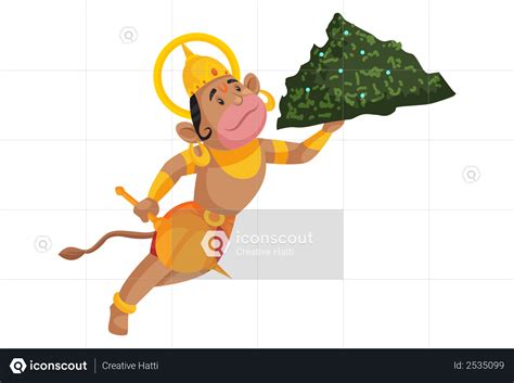 Best Premium Lord Hanuman carrying mountain Illustration download in PNG & Vector format