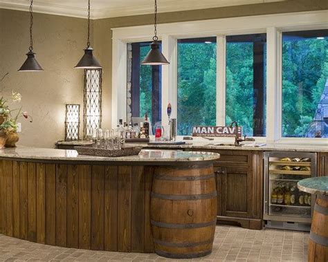 wine barrel as part of a kitchen island or peninsula - brilliant. | Basement design, Home ...