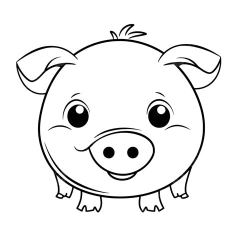 Pig Cartoon Style Face For Coloring Outline Sketch Drawing Vector ...