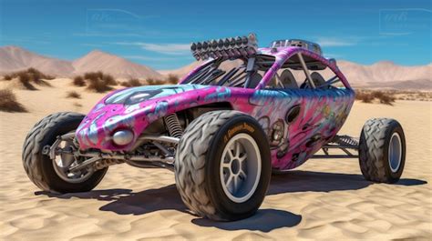 Premium AI Image | A pink car with a pink paint job is in the desert.