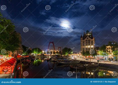 Rotterdam skyline at night stock image. Image of city - 103010125