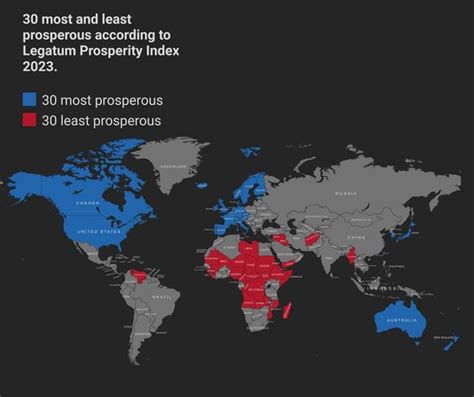 Map shows the 30 most and least prosperous countries according to the ...