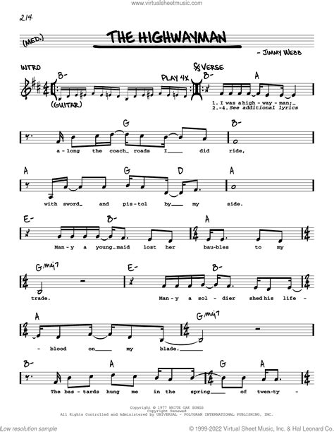 The Highwayman sheet music (real book with lyrics) (PDF)