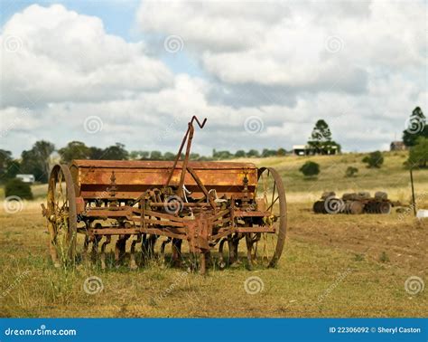 Old Farm Machinery Plow Tiller With Cloudy Sky Stock Photography ...