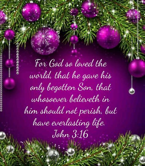 John 3:16 KJV - Christmas Card with Purple Ornaments