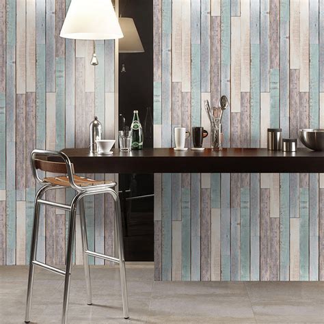 Removable Faux Wood Wallpaper 10' L x 12" W Country Style Wall Art for ...