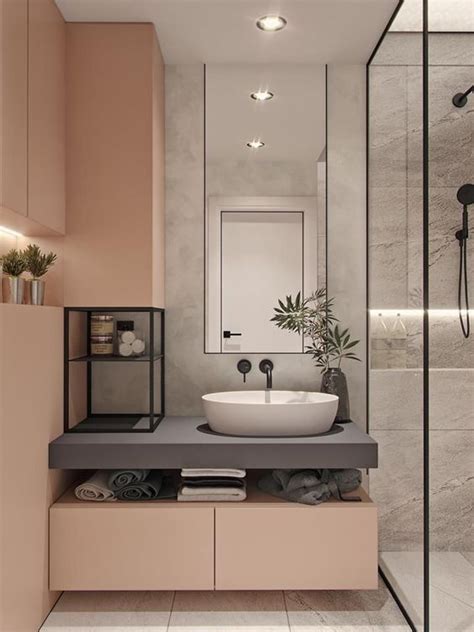 Modern pink/salmon :) bathroom with minimalism touch | Modern bathroom ...