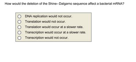 Solved How would the deletion of the Shine-Dalgarno sequence | Chegg.com