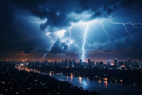 Lightning city thunderstorm architecture. AI | Free Photo - rawpixel