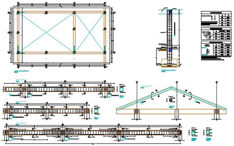 Roof beam and column working plan detail dwg file - Cadbull