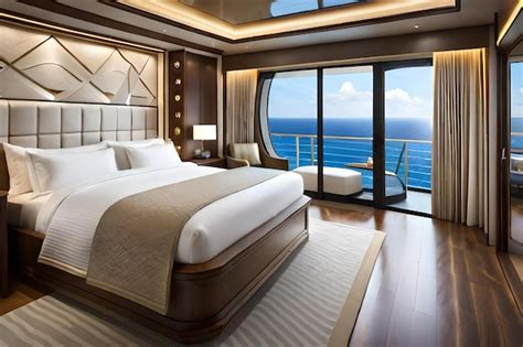 Premium Photo | A hotel room with a view of the ocean and a balcony.