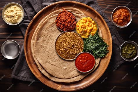 Premium Photo | Alluring Ethiopian Cuisine Flat Lay with Injera and Stews