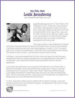 Hey Kids, Meet Louis Armstrong | Free Jazz Artist Biography - Worksheets Library